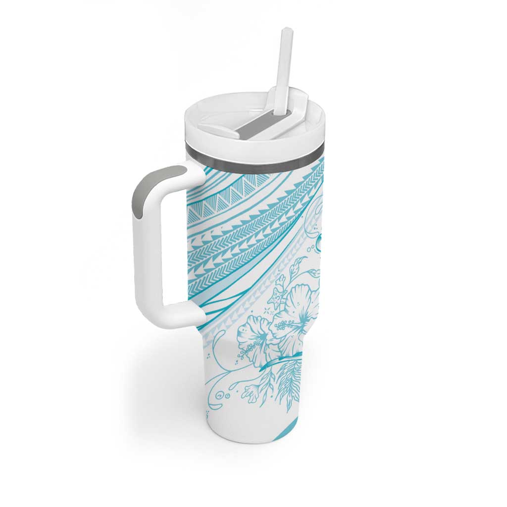 Sharks Couple Dreamy Polynesians Floral Sea Tumbler With Handle Turquoise LT7 - Polynesian Pride