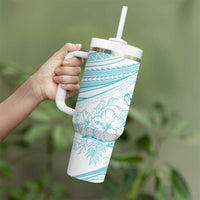 Sharks Couple Dreamy Polynesians Floral Sea Tumbler With Handle Turquoise LT7 - Polynesian Pride