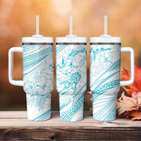 Sharks Couple Dreamy Polynesians Floral Sea Tumbler With Handle Turquoise LT7 - Polynesian Pride
