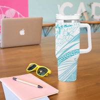 Sharks Couple Dreamy Polynesians Floral Sea Tumbler With Handle Turquoise LT7 - Polynesian Pride