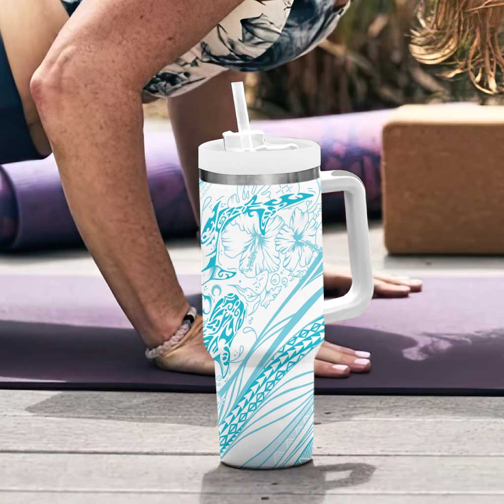 Sharks Couple Dreamy Polynesians Floral Sea Tumbler With Handle Turquoise LT7 - Polynesian Pride