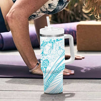 Sharks Couple Dreamy Polynesians Floral Sea Tumbler With Handle Turquoise LT7 - Polynesian Pride