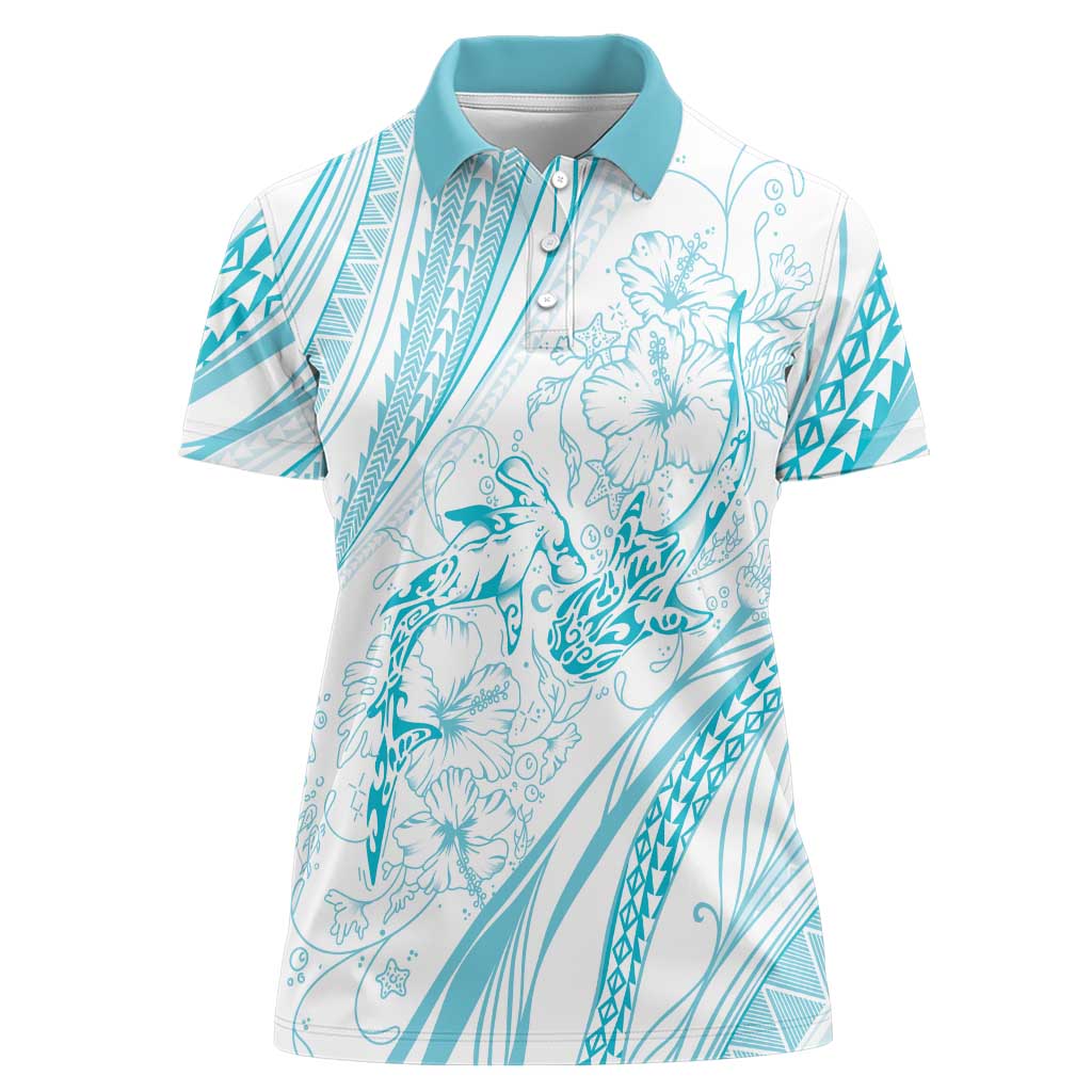 Sharks Couple Dreamy Polynesians Floral Sea Women Polo Shirt Turquoise LT7 Female Turquoise - Polynesian Pride