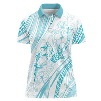 Sharks Couple Dreamy Polynesians Floral Sea Women Polo Shirt Turquoise LT7 Female Turquoise - Polynesian Pride