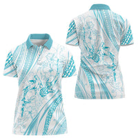 Sharks Couple Dreamy Polynesians Floral Sea Women Polo Shirt Turquoise LT7 - Polynesian Pride