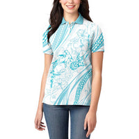 Sharks Couple Dreamy Polynesians Floral Sea Women Polo Shirt Turquoise LT7 - Polynesian Pride