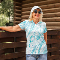 Sharks Couple Dreamy Polynesians Floral Sea Women Polo Shirt Turquoise LT7 - Polynesian Pride