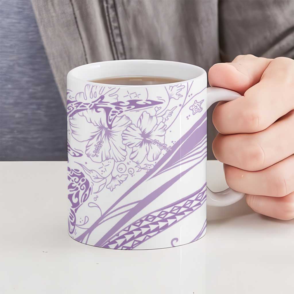 Sharks Couple Dreamy Polynesians Floral Sea Ceramic Mug Lilac - Polynesian Pride