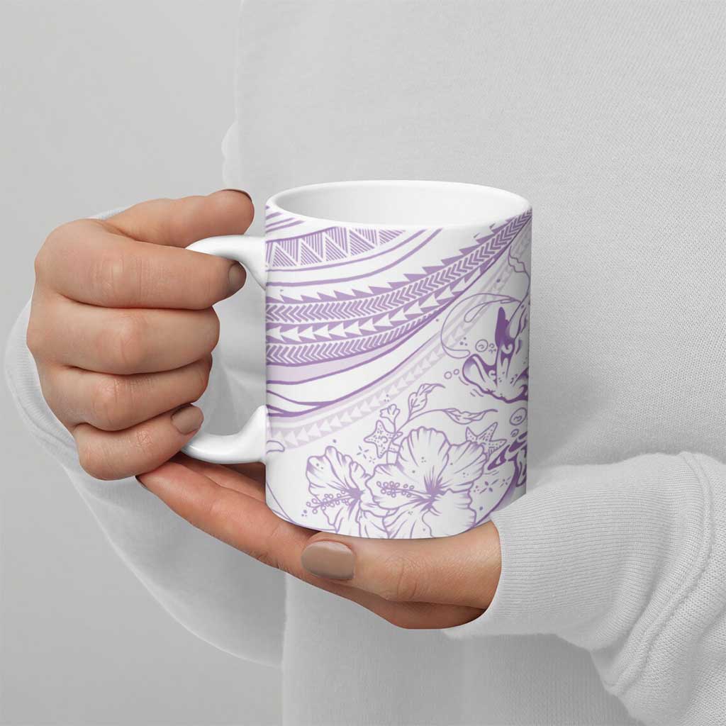Sharks Couple Dreamy Polynesians Floral Sea Ceramic Mug Lilac - Polynesian Pride