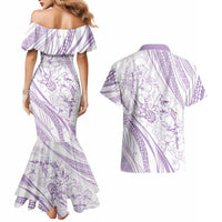 Sharks Couple Dreamy Polynesians Floral Sea Couples Matching Mermaid Dress and Hawaiian Shirt Lilac LT7 - Polynesian Pride