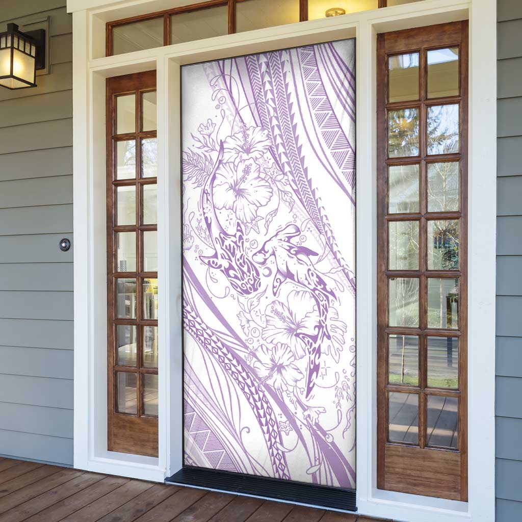Sharks Couple Dreamy Polynesians Floral Sea Door Cover Lilac - Polynesian Pride