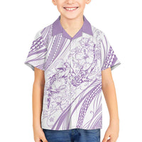 Sharks Couple Dreamy Polynesians Floral Sea Family Matching Long Sleeve Bodycon Dress and Hawaiian Shirt Lilac - Polynesian Pride