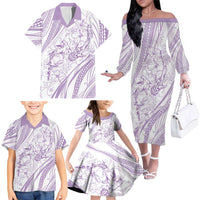 Sharks Couple Dreamy Polynesians Floral Sea Family Matching Off The Shoulder Long Sleeve Dress and Hawaiian Shirt Lilac - Polynesian Pride