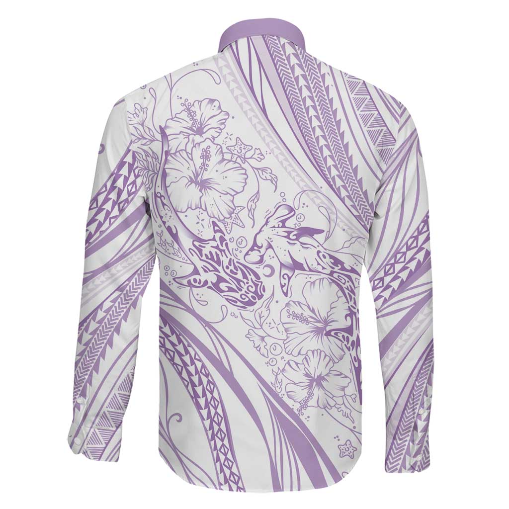 Sharks Couple Dreamy Polynesians Floral Sea Family Matching Off Shoulder Maxi Dress and Hawaiian Shirt Lilac - Polynesian Pride