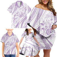 Sharks Couple Dreamy Polynesians Floral Sea Family Matching Off Shoulder Short Dress and Hawaiian Shirt Lilac - Polynesian Pride
