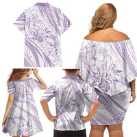 Sharks Couple Dreamy Polynesians Floral Sea Family Matching Off Shoulder Short Dress and Hawaiian Shirt Lilac - Polynesian Pride