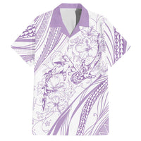 Sharks Couple Dreamy Polynesians Floral Sea Family Matching Off Shoulder Short Dress and Hawaiian Shirt Lilac - Polynesian Pride
