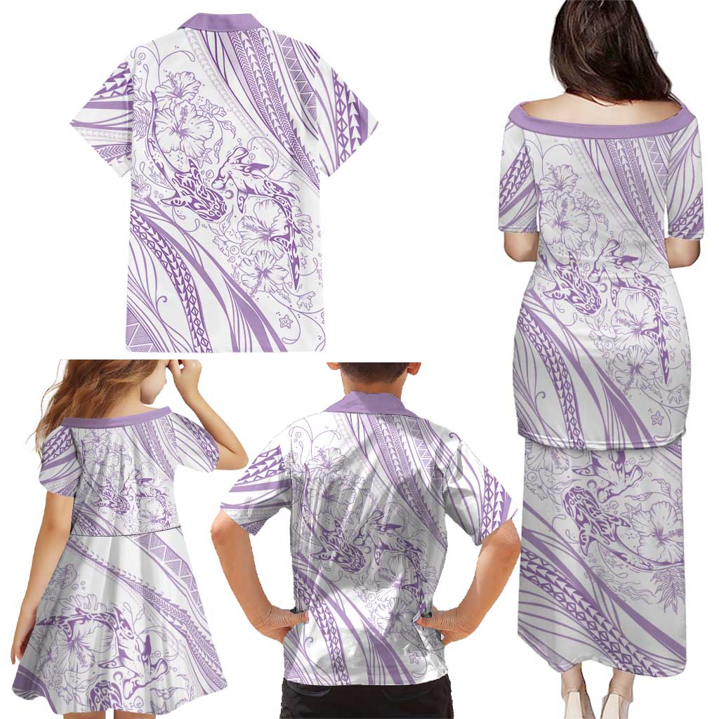 Sharks Couple Dreamy Polynesians Floral Sea Family Matching Puletasi and Hawaiian Shirt Lilac - Polynesian Pride