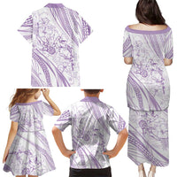 Sharks Couple Dreamy Polynesians Floral Sea Family Matching Puletasi and Hawaiian Shirt Lilac - Polynesian Pride