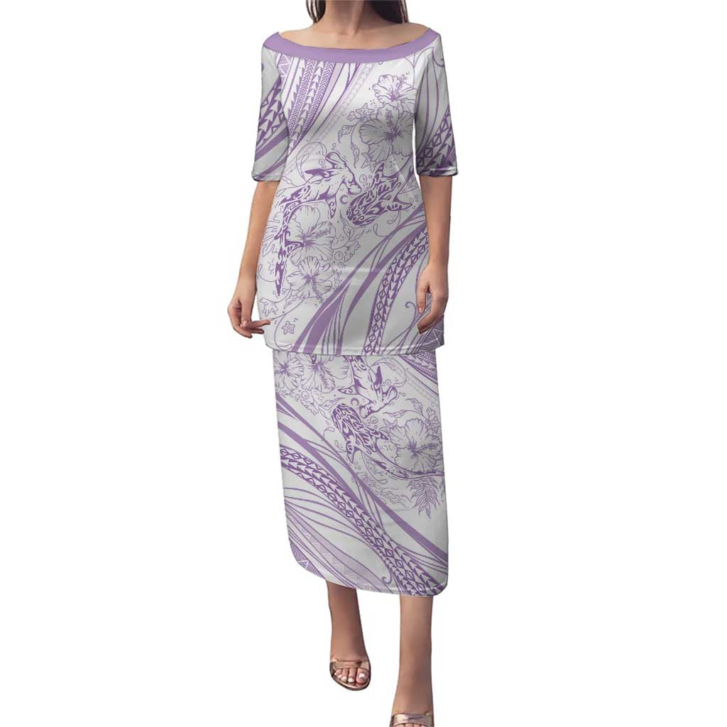 Sharks Couple Dreamy Polynesians Floral Sea Family Matching Puletasi and Hawaiian Shirt Lilac - Polynesian Pride