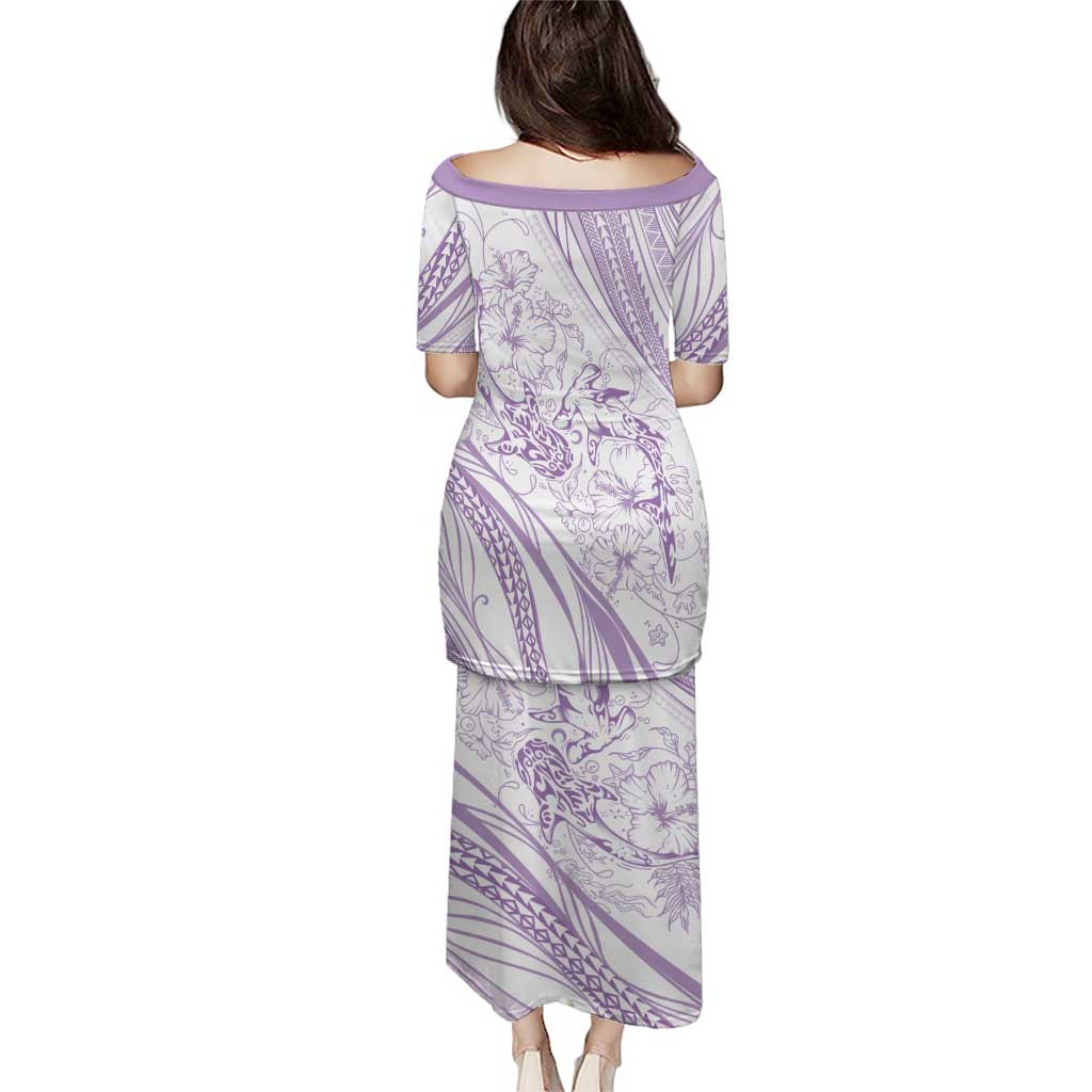 Sharks Couple Dreamy Polynesians Floral Sea Family Matching Puletasi and Hawaiian Shirt Lilac - Polynesian Pride