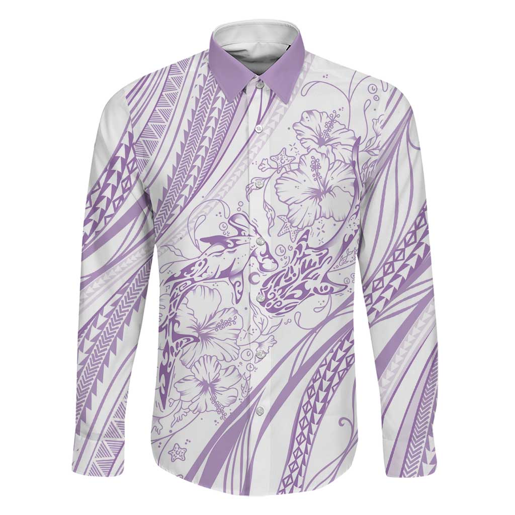 Sharks Couple Dreamy Polynesians Floral Sea Family Matching Short Sleeve Bodycon Dress and Hawaiian Shirt Lilac - Polynesian Pride