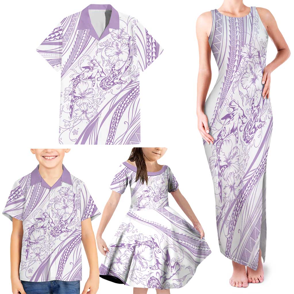 Sharks Couple Dreamy Polynesians Floral Sea Family Matching Tank Maxi Dress and Hawaiian Shirt Lilac - Polynesian Pride