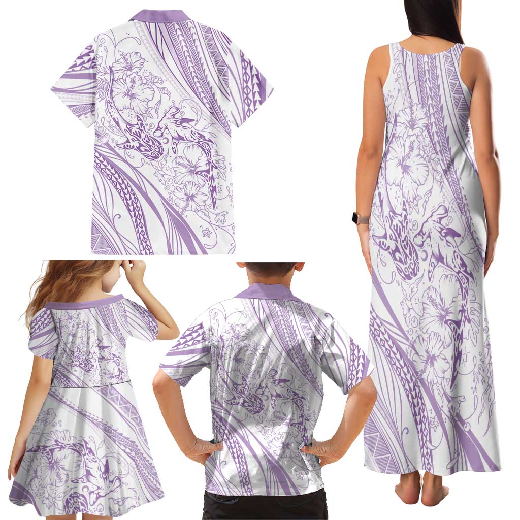 Sharks Couple Dreamy Polynesians Floral Sea Family Matching Tank Maxi Dress and Hawaiian Shirt Lilac - Polynesian Pride