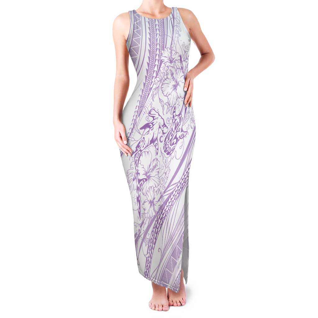 Sharks Couple Dreamy Polynesians Floral Sea Family Matching Tank Maxi Dress and Hawaiian Shirt Lilac - Polynesian Pride