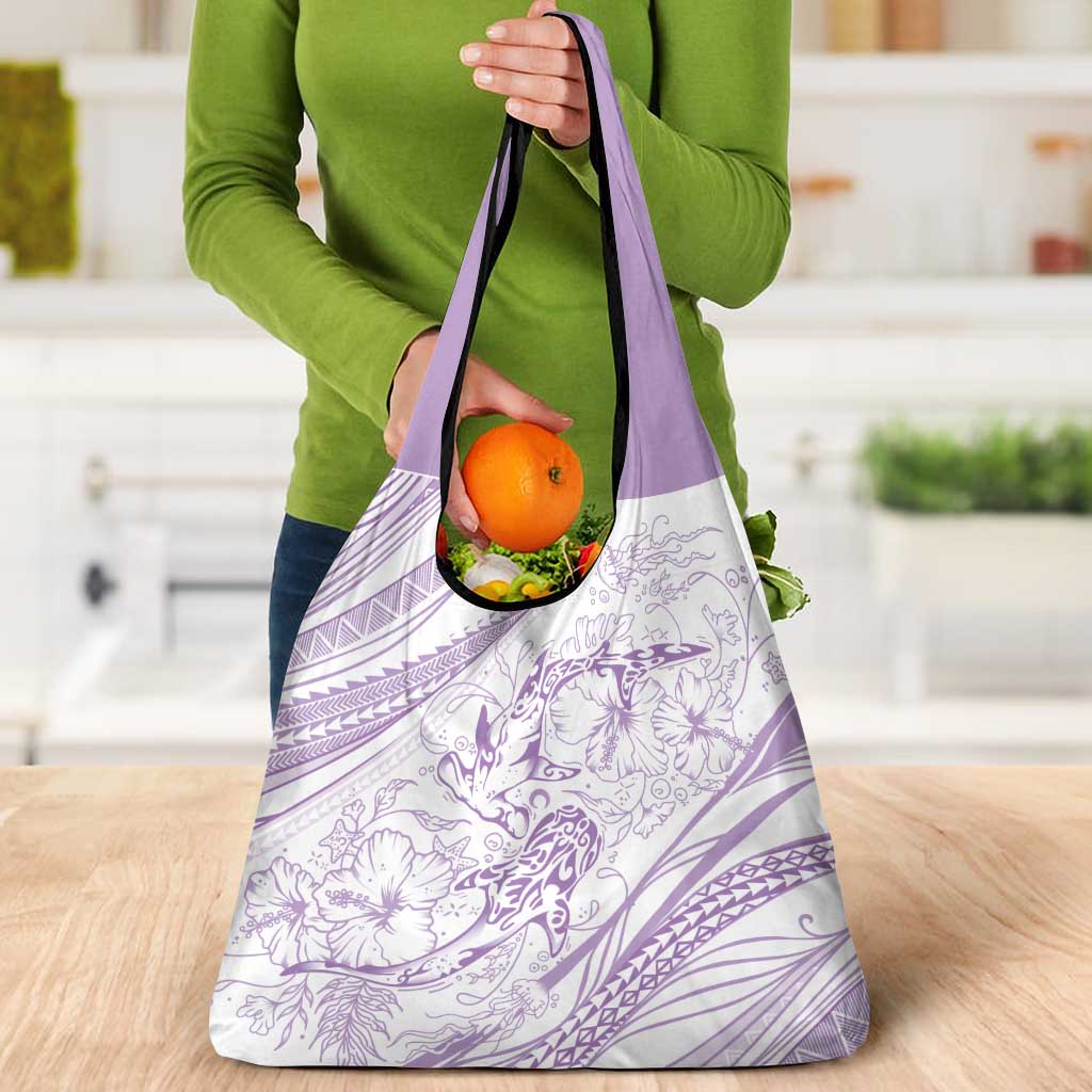 Sharks Couple Dreamy Polynesians Floral Sea Grocery Bag Lilac LT7 - Polynesian Pride