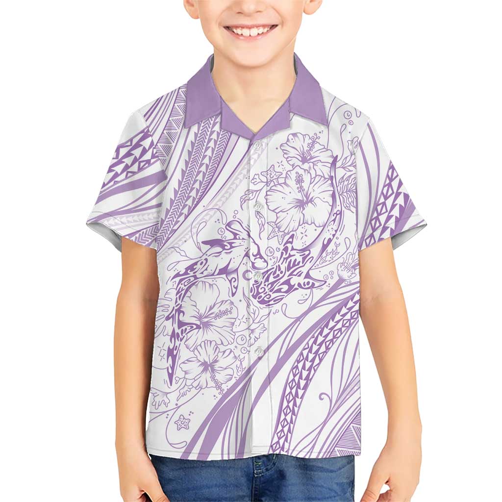 Sharks Couple Dreamy Polynesians Floral Sea Kid Hawaiian Shirt Lilac - Polynesian Pride