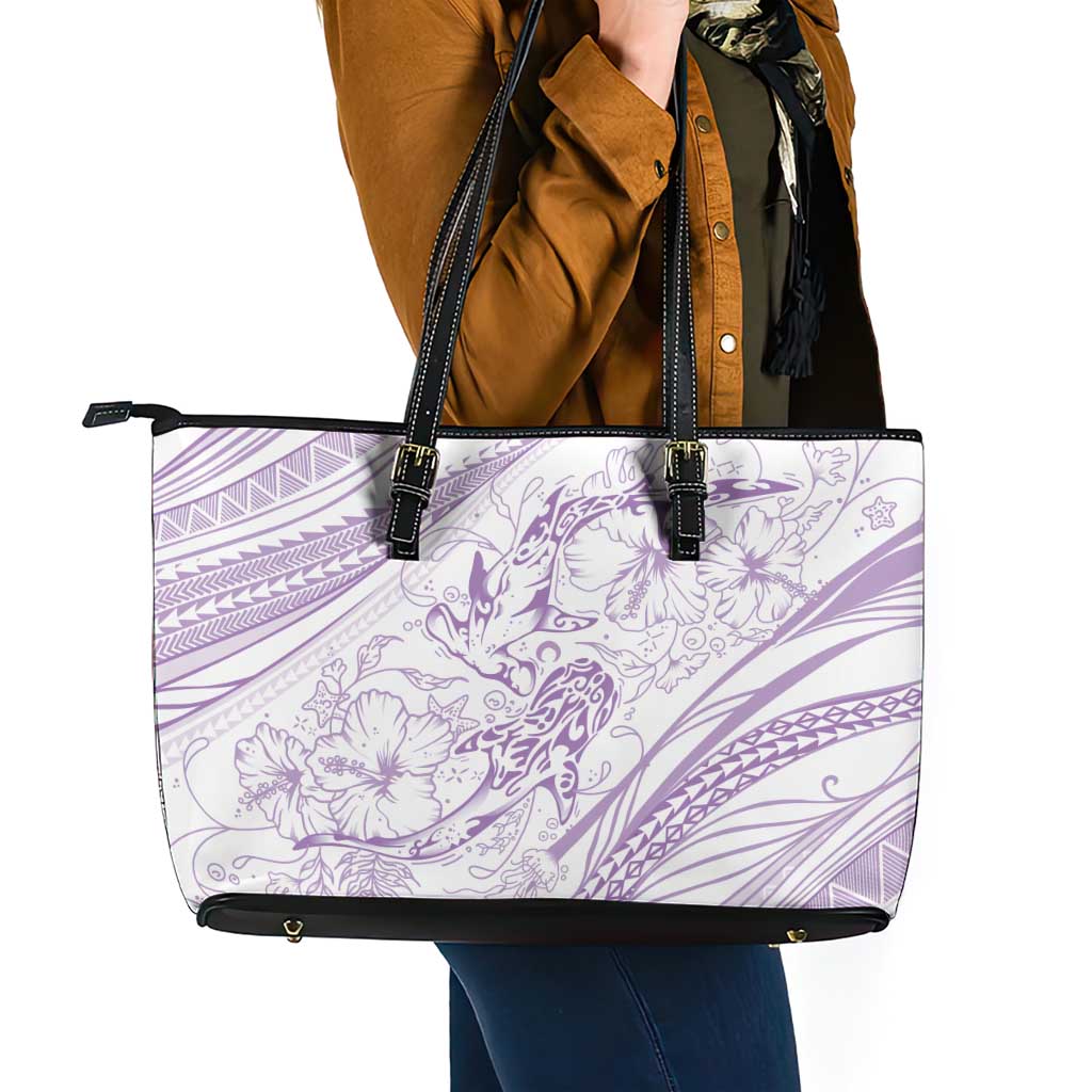 Sharks Couple Dreamy Polynesians Floral Sea Leather Tote Bag Lilac LT7 - Polynesian Pride