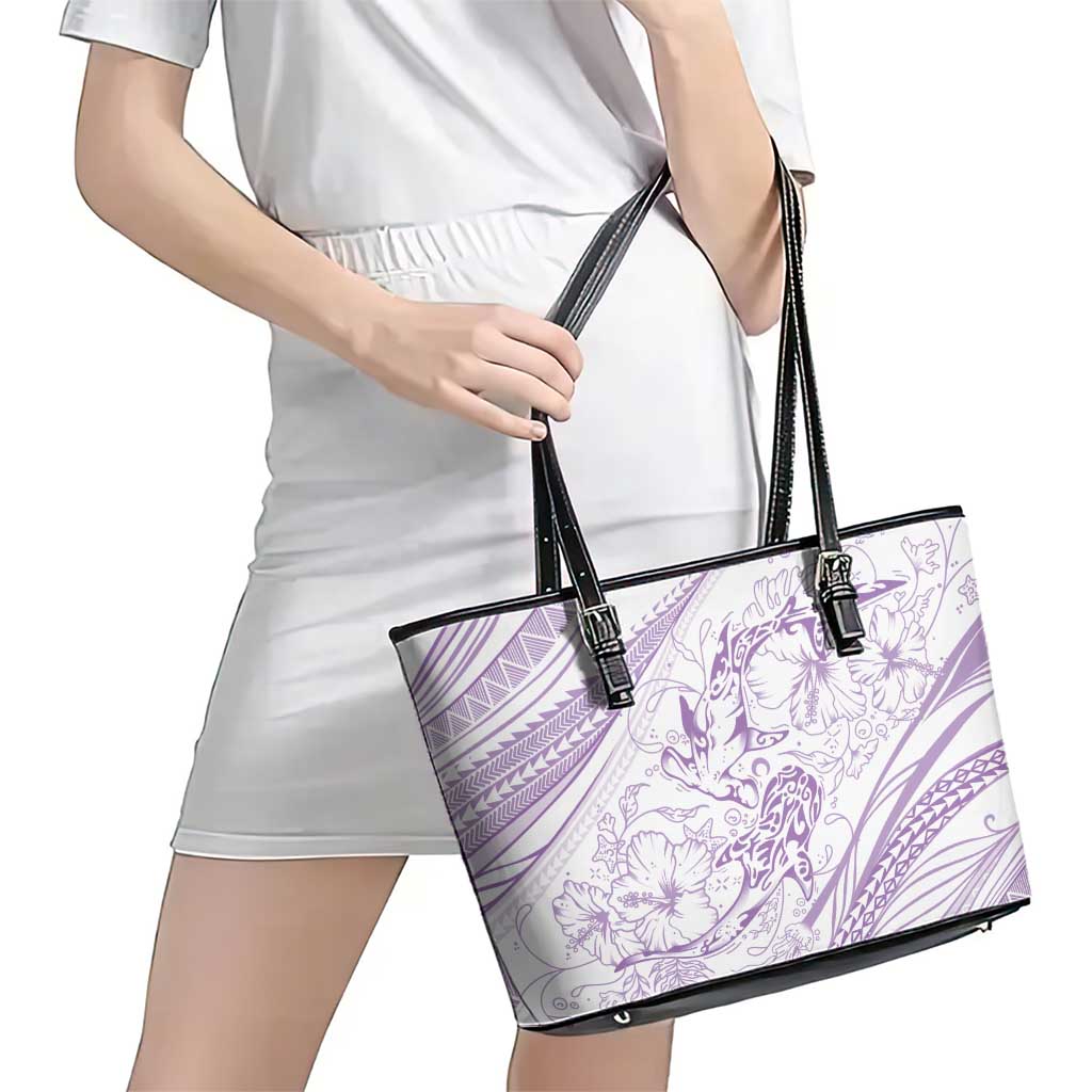 Sharks Couple Dreamy Polynesians Floral Sea Leather Tote Bag Lilac LT7 - Polynesian Pride