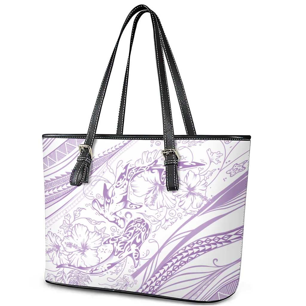 Sharks Couple Dreamy Polynesians Floral Sea Leather Tote Bag Lilac LT7 - Polynesian Pride