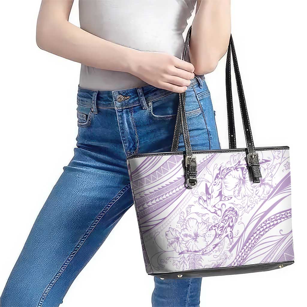 Sharks Couple Dreamy Polynesians Floral Sea Leather Tote Bag Lilac LT7 - Polynesian Pride