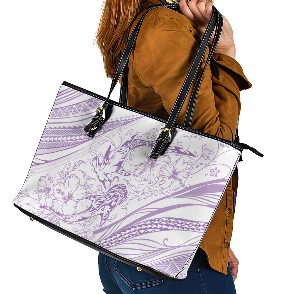 Sharks Couple Dreamy Polynesians Floral Sea Leather Tote Bag Lilac LT7 - Polynesian Pride