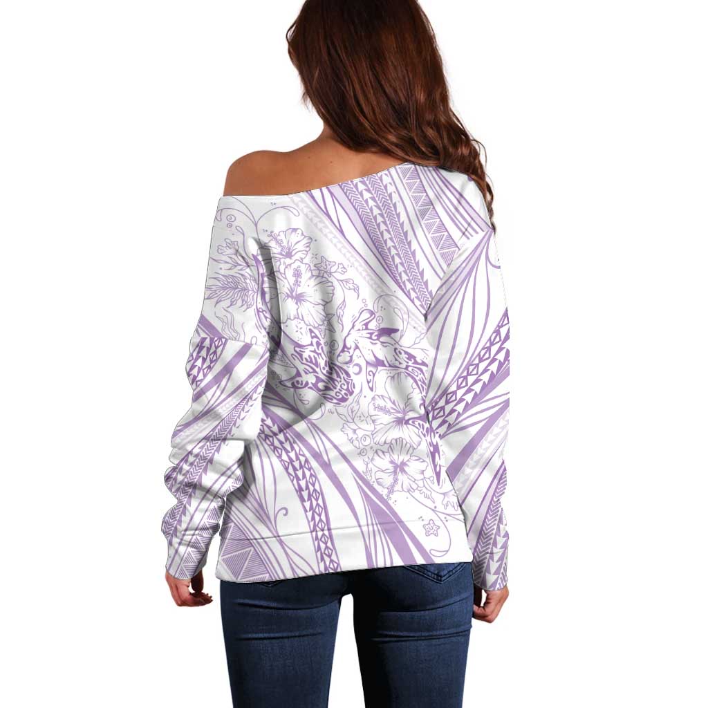 Sharks Couple Dreamy Polynesians Floral Sea Off Shoulder Sweater Lilac - Polynesian Pride