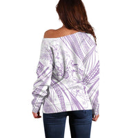 Sharks Couple Dreamy Polynesians Floral Sea Off Shoulder Sweater Lilac - Polynesian Pride