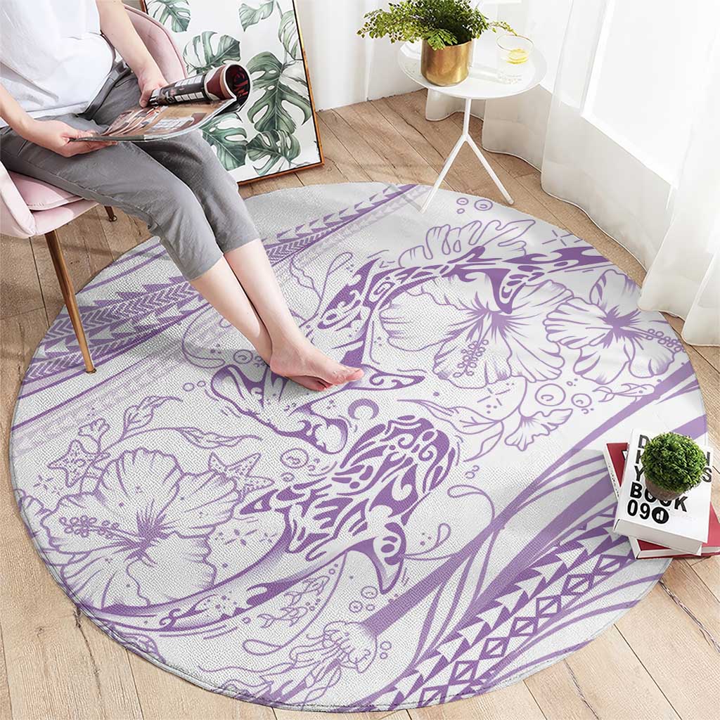 Sharks Couple Dreamy Polynesians Floral Sea Round Carpet Lilac LT7 - Polynesian Pride