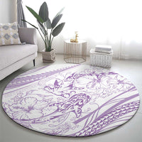 Sharks Couple Dreamy Polynesians Floral Sea Round Carpet Lilac LT7 - Polynesian Pride