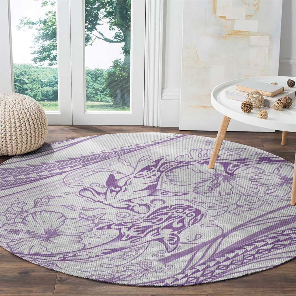 Sharks Couple Dreamy Polynesians Floral Sea Round Carpet Lilac LT7 - Polynesian Pride