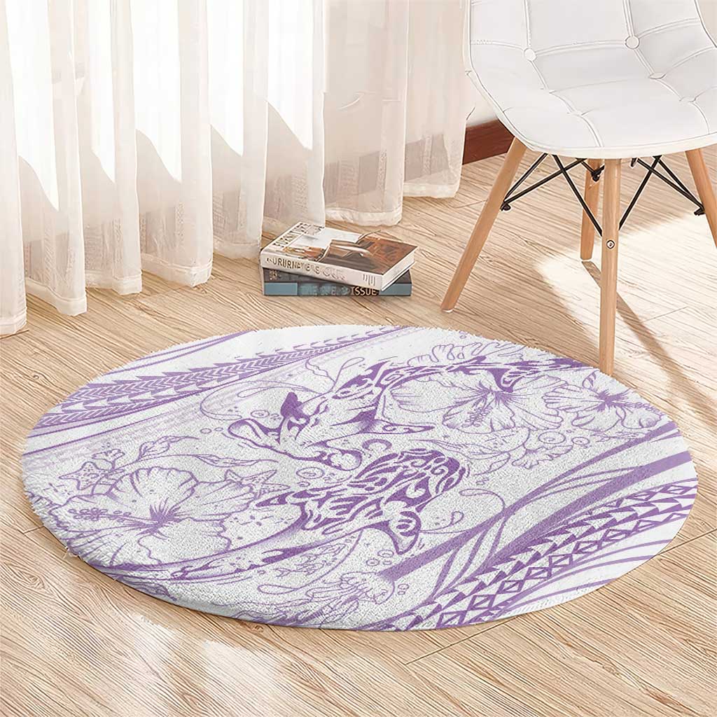Sharks Couple Dreamy Polynesians Floral Sea Round Carpet Lilac LT7 - Polynesian Pride