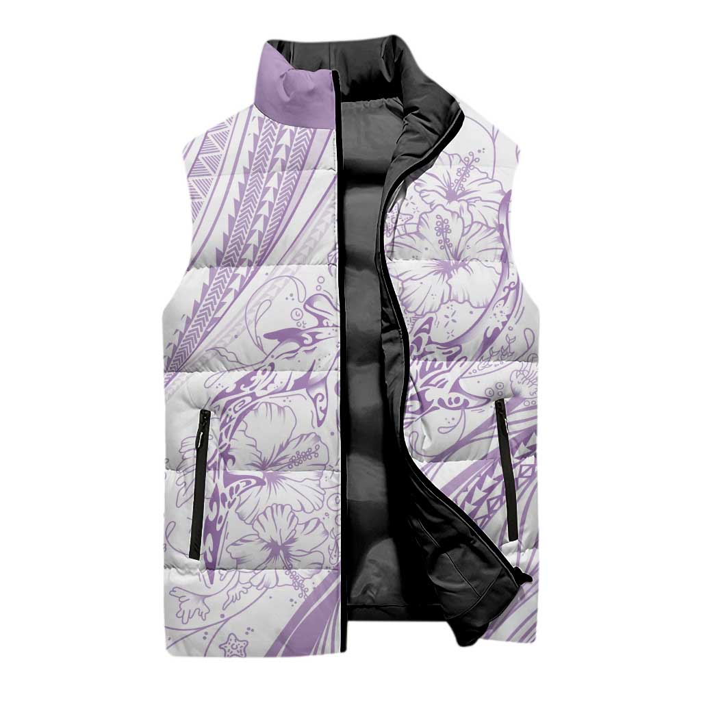 Sharks Couple Dreamy Polynesians Floral Sea Sleeveless Puffer Jacket Lilac - Polynesian Pride