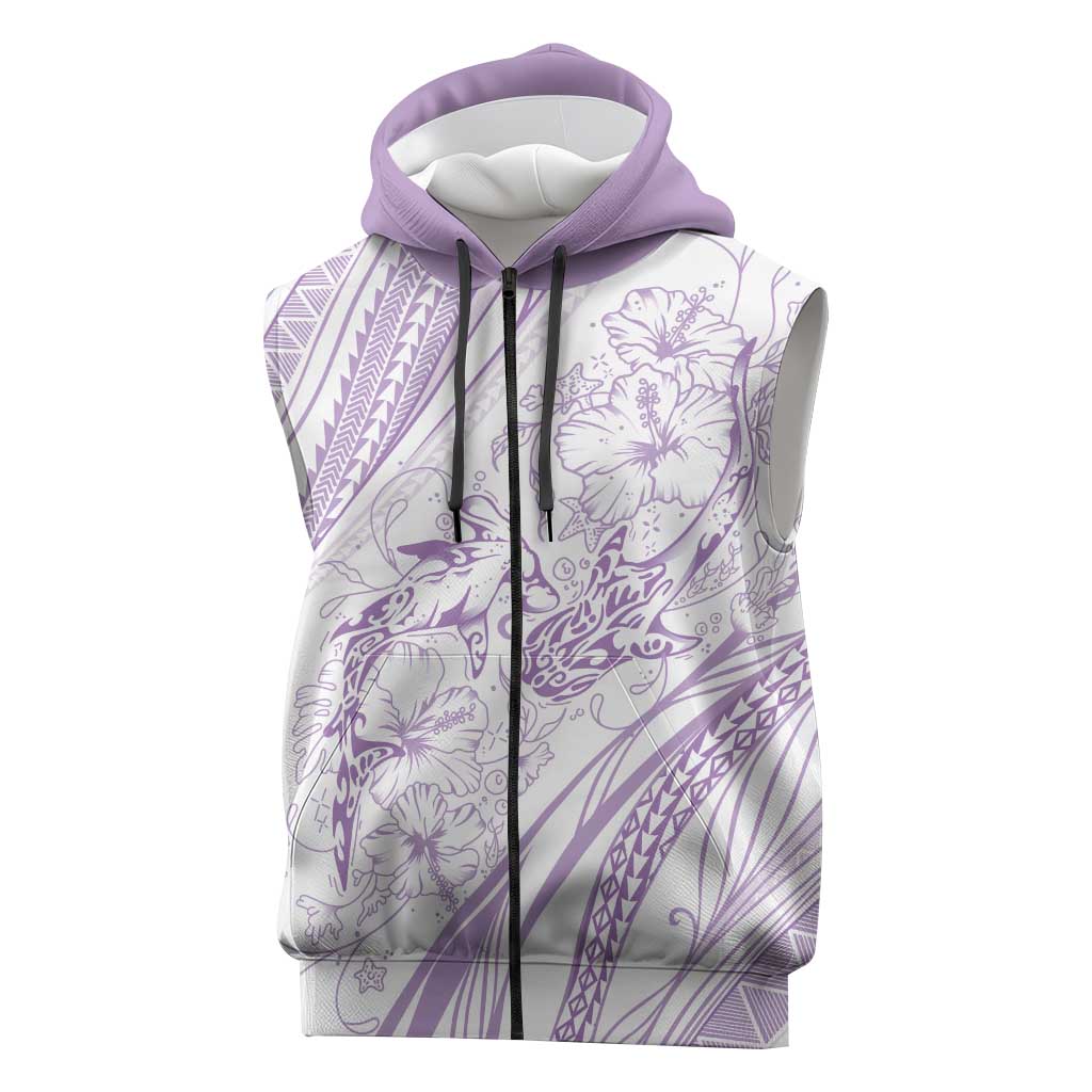 Sharks Couple Dreamy Polynesians Floral Sea Sleeveless Zip Hoodie Lilac - Polynesian Pride