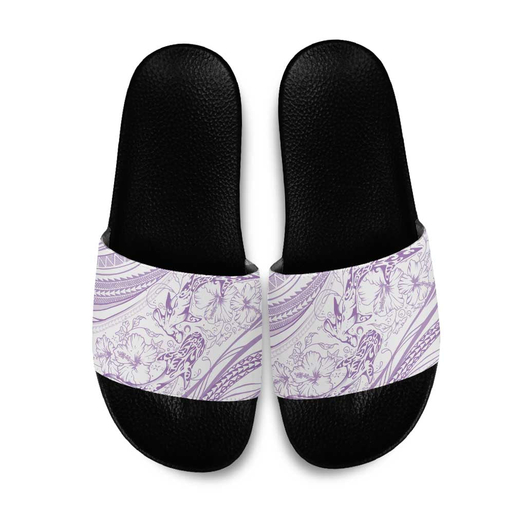 Sharks Couple Dreamy Polynesians Floral Sea Slide Sandals Lilac - Polynesian Pride