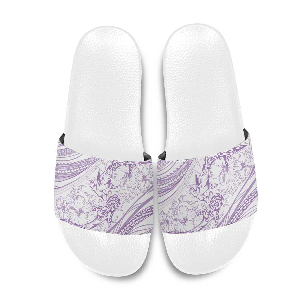 Sharks Couple Dreamy Polynesians Floral Sea Slide Sandals Lilac - Polynesian Pride