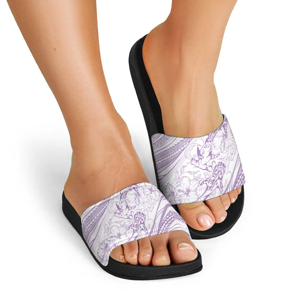 Sharks Couple Dreamy Polynesians Floral Sea Slide Sandals Lilac - Polynesian Pride