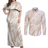Sharks Couple Dreamy Polynesians Floral Sea Couples Matching Off Shoulder Maxi Dress and Long Sleeve Button Shirt Hazel - Polynesian Pride