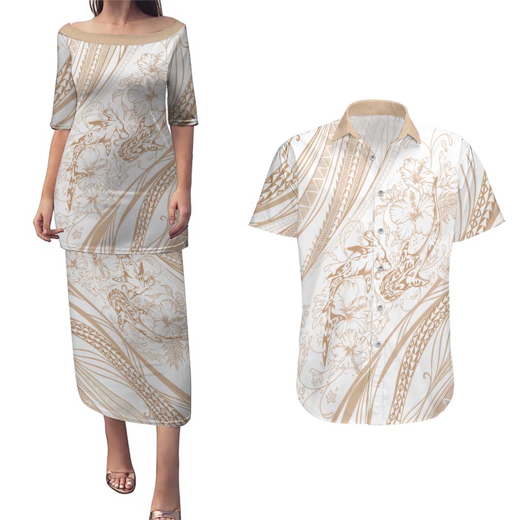 Sharks Couple Dreamy Polynesians Floral Sea Couples Matching Puletasi and Hawaiian Shirt Hazel LT7 Hazel - Polynesian Pride