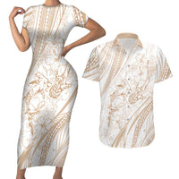Sharks Couple Dreamy Polynesians Floral Sea Couples Matching Short Sleeve Bodycon Dress and Hawaiian Shirt Hazel - Polynesian Pride